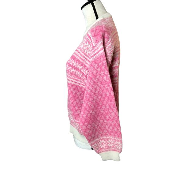 Vintage Womens Sz S Hunt Club Pink Fairisle Sweater Oversized Boxy 90s Nordic - Picture 6 of 7